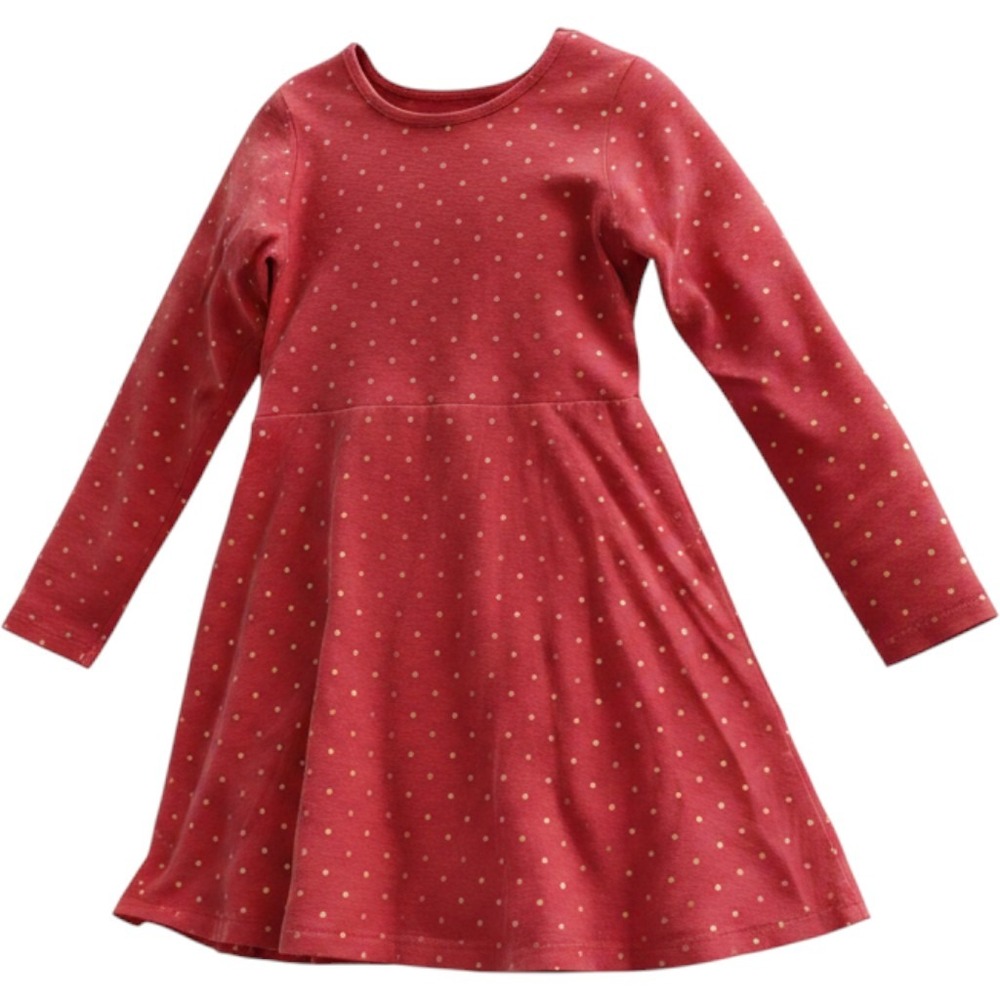 Hanna Andersson Girls Red Gold Metallic Polka Dot Long Sleeve Skater Dress US 10